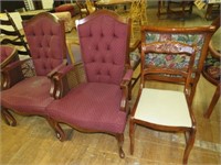 2 ROSE CARVED CLOTH CHAIRS
