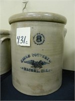 Eagle Pottery Co. 8 Gal. Salt Glaze Crock w/