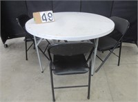 48" Round Composition Table & 3 Folding Chairs