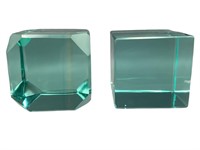 2 Collectable Cube Glass Paperweights