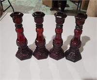 Cranberry Glass - Candle Holders x4
