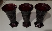 Cranberry Glass - Flower Vase x3