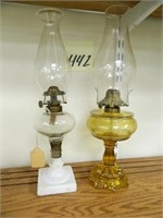 (2) Vintage Junior Kerosene Lamps - (1) Amber &