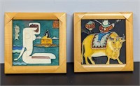 2 Pc. Small Framed Oriental Stained Glass Art