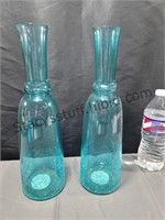 2 Blue Glass Vases