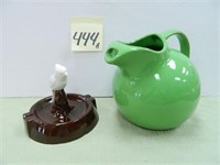 Hall Green Water Pitcher & Pottery Bird Ashtray