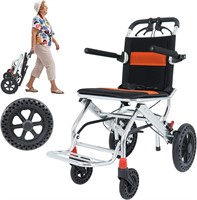 Portable Folding Wheelchair  12 Inch PU Rear Wheel