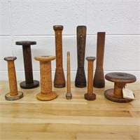 9 Vintage/Primitive Wooden Spools/Bobbins/Pirn