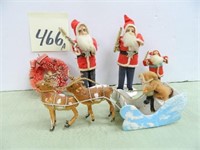 (5) Vintage Christmas Pieces - Wreath & Santa's