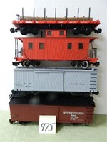 (4) G-Scale Trains, 2 Box Cars, Log Carrier,