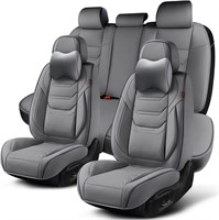 Gray Car Seat Covers Set  Breathable Leather