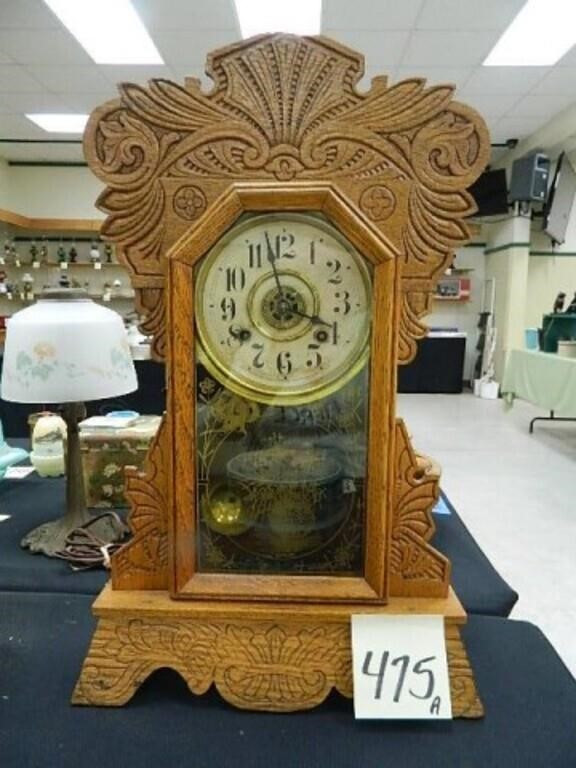 New Haven Oak Key Wind Kitchen Clock w/ Key &