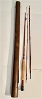 Vintage hand turned bamboo fly rod in tube