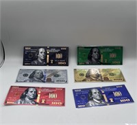 6 Different New Style 24K Foil $100 Gold to Silver