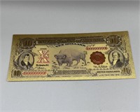 $10 Buffalo Note 24K Gold Foil Plated