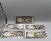 5 Vintage 100 Peso Japanese Notes