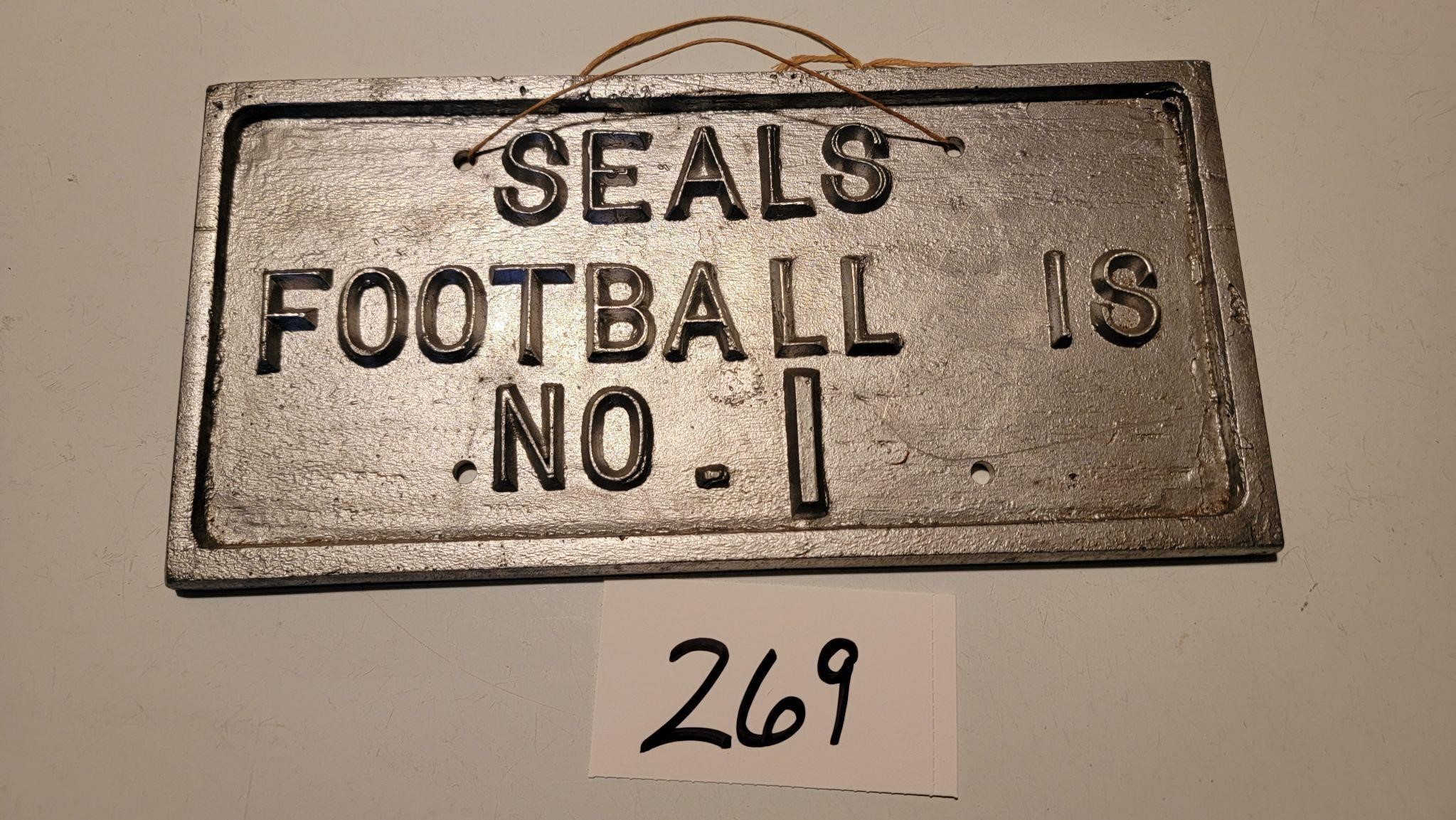Cast Metal Seals Football #1 License Plate