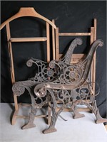 Cast Iron Bench Ends, Antique Wooden Chair