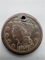 1850 Large Cent With Hole