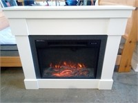 Beautiful White Electric Fireplace Powers On