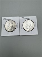 2 1954-P Franklin Silver Half Dollars