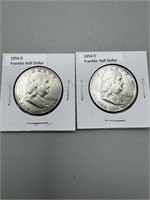 2 1954-D Franklin Silver Half Dollars