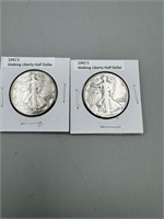 2 1942-S Walking Liberty Silver Half Dollars