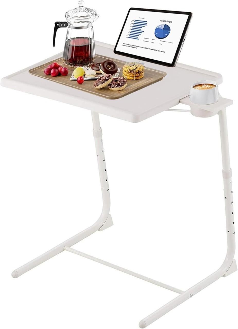 Folding White TV Tray Table and Cup Holder with 6