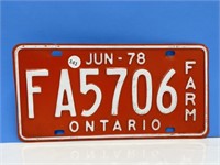 Ontario Farm License Plate Jun-78