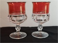 2pc Cranberry King's Crown Wine Glasses