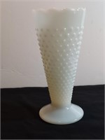 Large Dot & Dash Milk Glass Vase Scalloped Rim