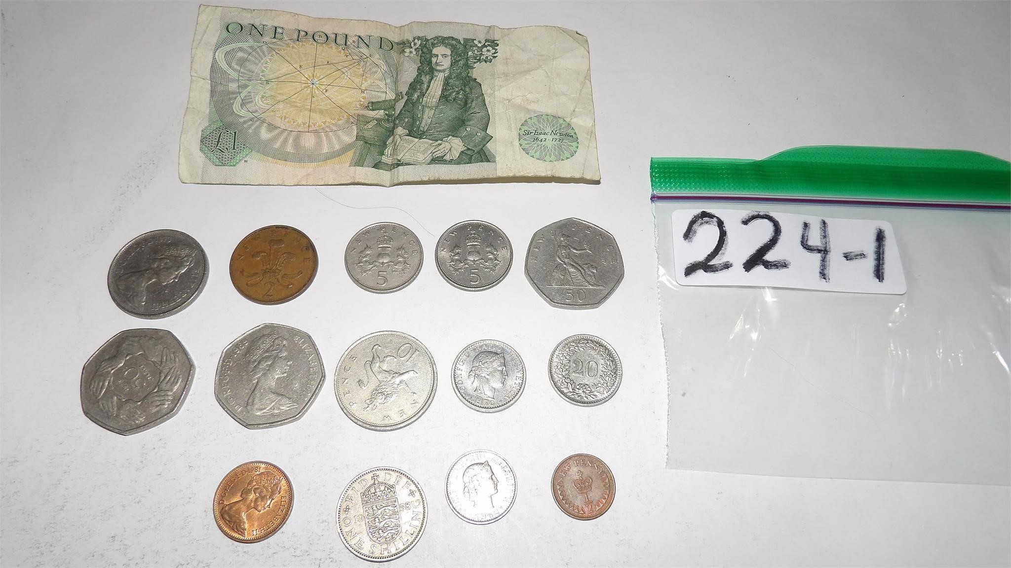 1 Pound Currency, 14 Misc. Coins