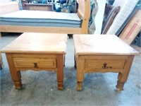Two Pine Look End Tables with Drawers Measures
