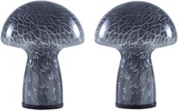 2 Mushroom Bedside Lamps - Glass LED  Black