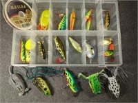 Tackle Box Full of Fishing Lures & Frogs Spinner