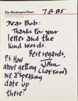 Handwritten John Lofton Political Commentator Lett