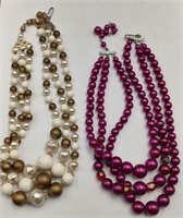 2 Vintage 3-Strand Necklaces