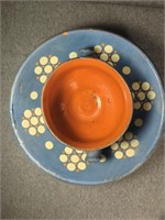 Handmade Ceramic Pottery w/ Blue Bowl & Cup