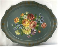 Vintage Metal Tole Hand Painted Tray