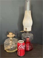 2 Vtg. Oil Lamp Bases, 1 w/Cool, Glass Globe