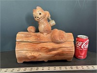 Vtg. Brush Pottery Squirrel on Log Cookie Jar