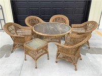 Wicker Style Patio Set, (7) Chairs & (2) Tables