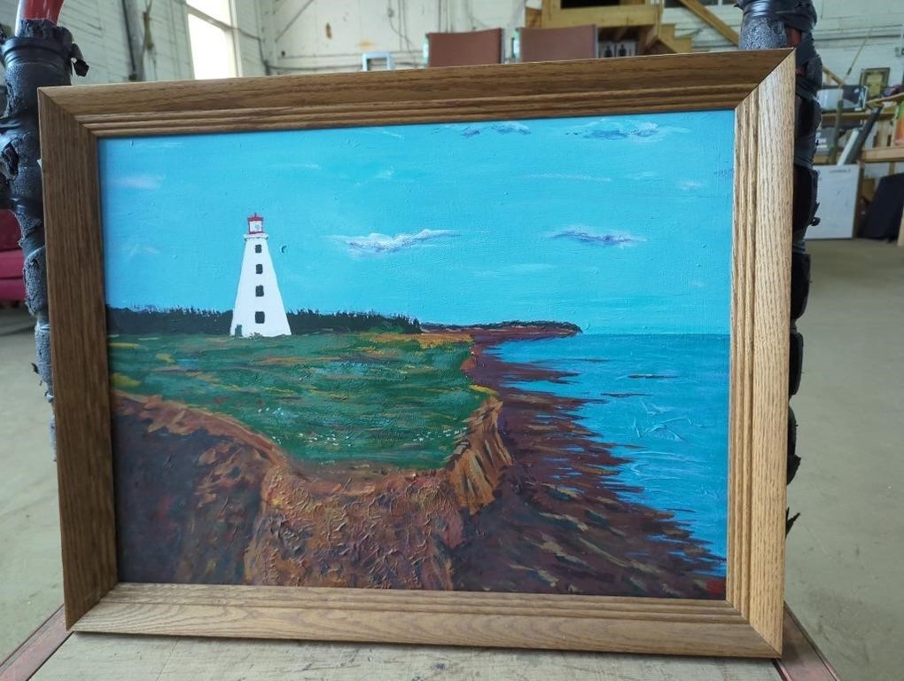 Framed Signed Original Painting of Lighthouse
