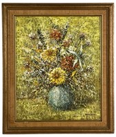 Modern Still Life Floral Painting Signed Sicho