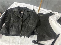 Leather jacket and leather chaps jacket is