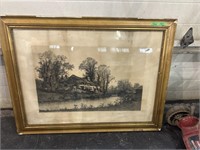Large antique frame and picture