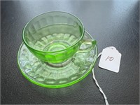 Uranium Glass Teacup and Saucer