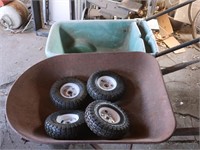Yard Cart, Wheel Barrow, 4 Tires and Rims