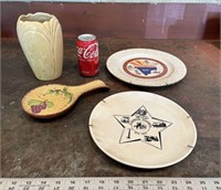 Vtg. 2 Commemorative PlateS, Spoon Rest & Vase