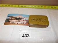 MILITARY TIN AND POSTCARD